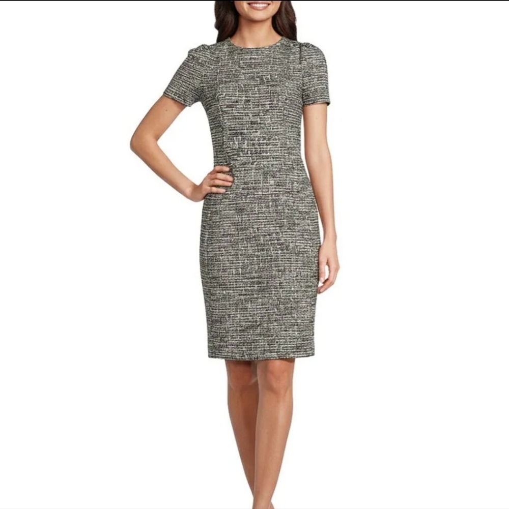 Calvin Klein Black and Off White Tweed Dress Size 16W